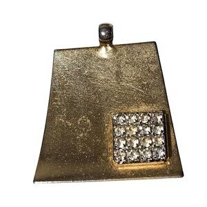 Vintage Rhinestone Gold Tone Pendant Statement Fashion Jewelry Unique Shape